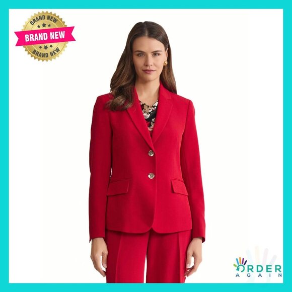 Stretch Crepe Blazer Tailored Fit Classic Chic Workwear Two Button Notch Collar